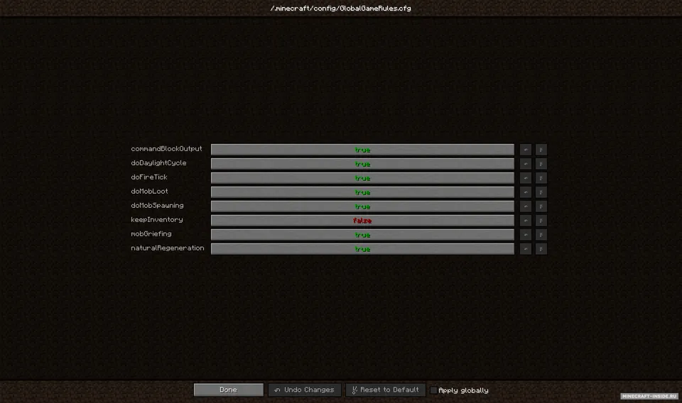 Global GameRules — Minecraft mod, rasm 2