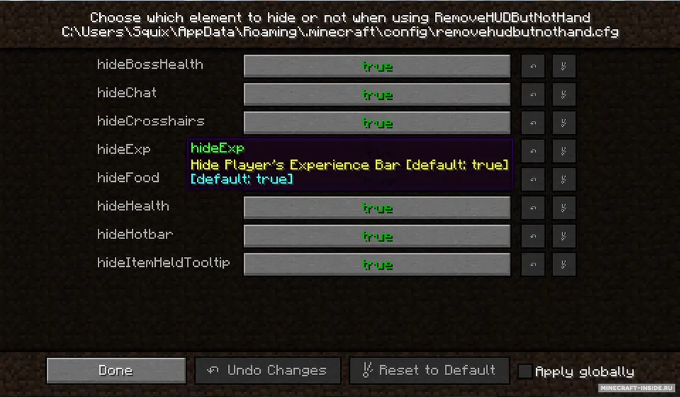 Remove HUD but Not Hand — Minecraft mod, rasm 2