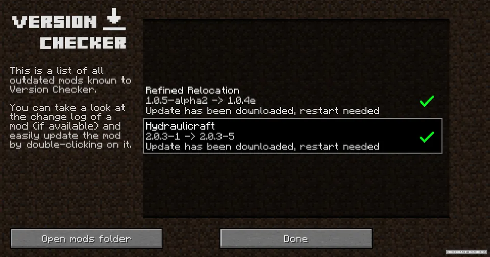 Version Checker — Minecraft mod, rasm 5