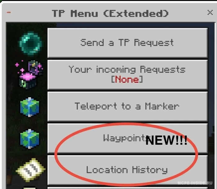 Teleportatsiya — Minecraft mod, rasm 1