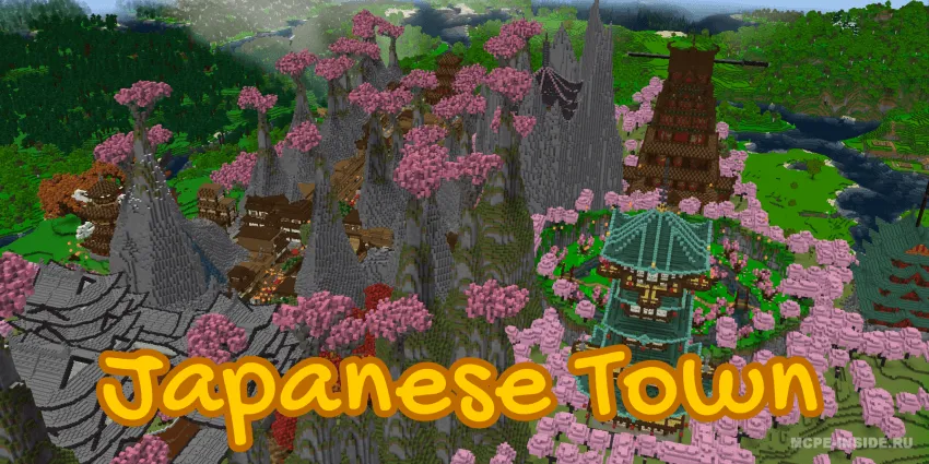 Olcha biomidagi eski yapon shaharchasi — Minecraft xarita, rasm 1