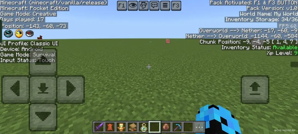 F1 va F3 tugmalari — Minecraft tekstura, rasm 2