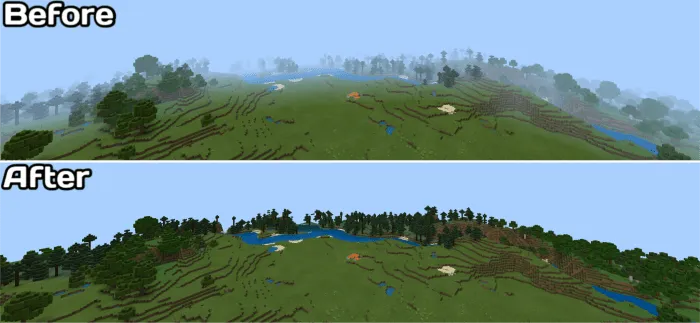 Tumanlarni o'chirish — Minecraft shader, rasm 1