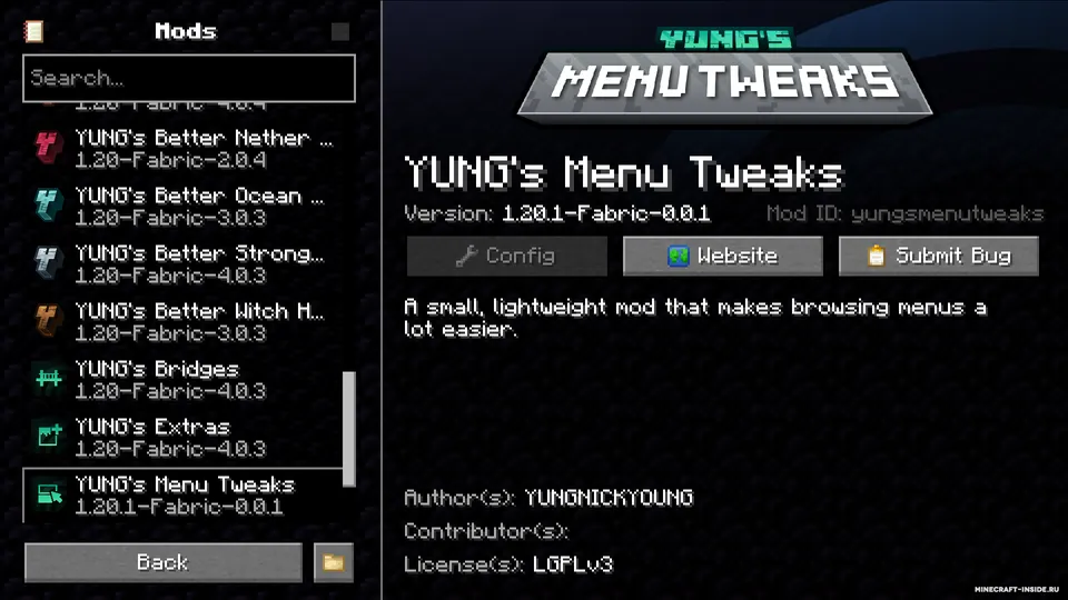 YUNG's Menu Tweaks — Minecraft mod, rasm 3