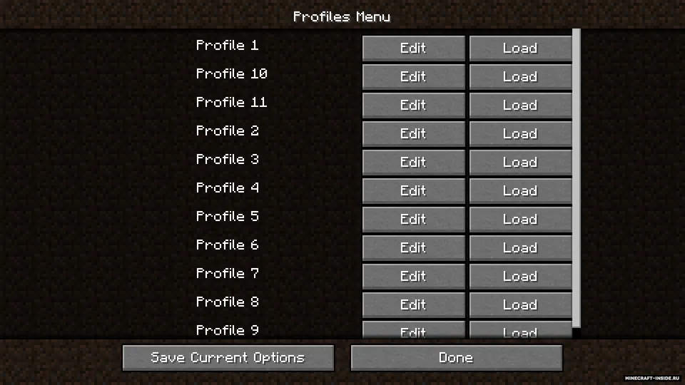 Options Profiles — Minecraft mod, rasm 2